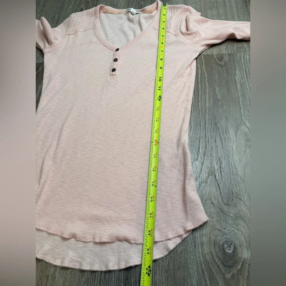 P.J. Salvage Womens Ribbed Henley Pajama Sleep Long Sleeve Pink Small